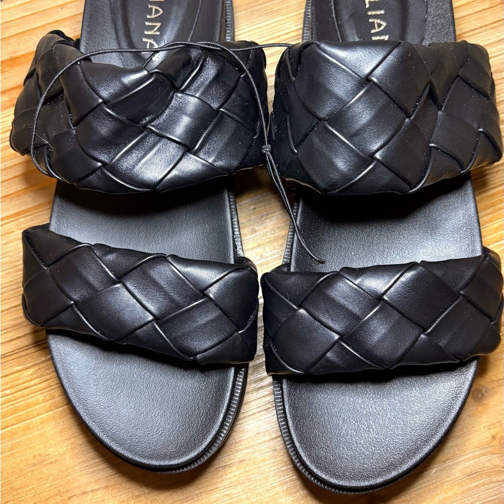 Liliana Woven Double-Strap platform  Slide Sandals - Black